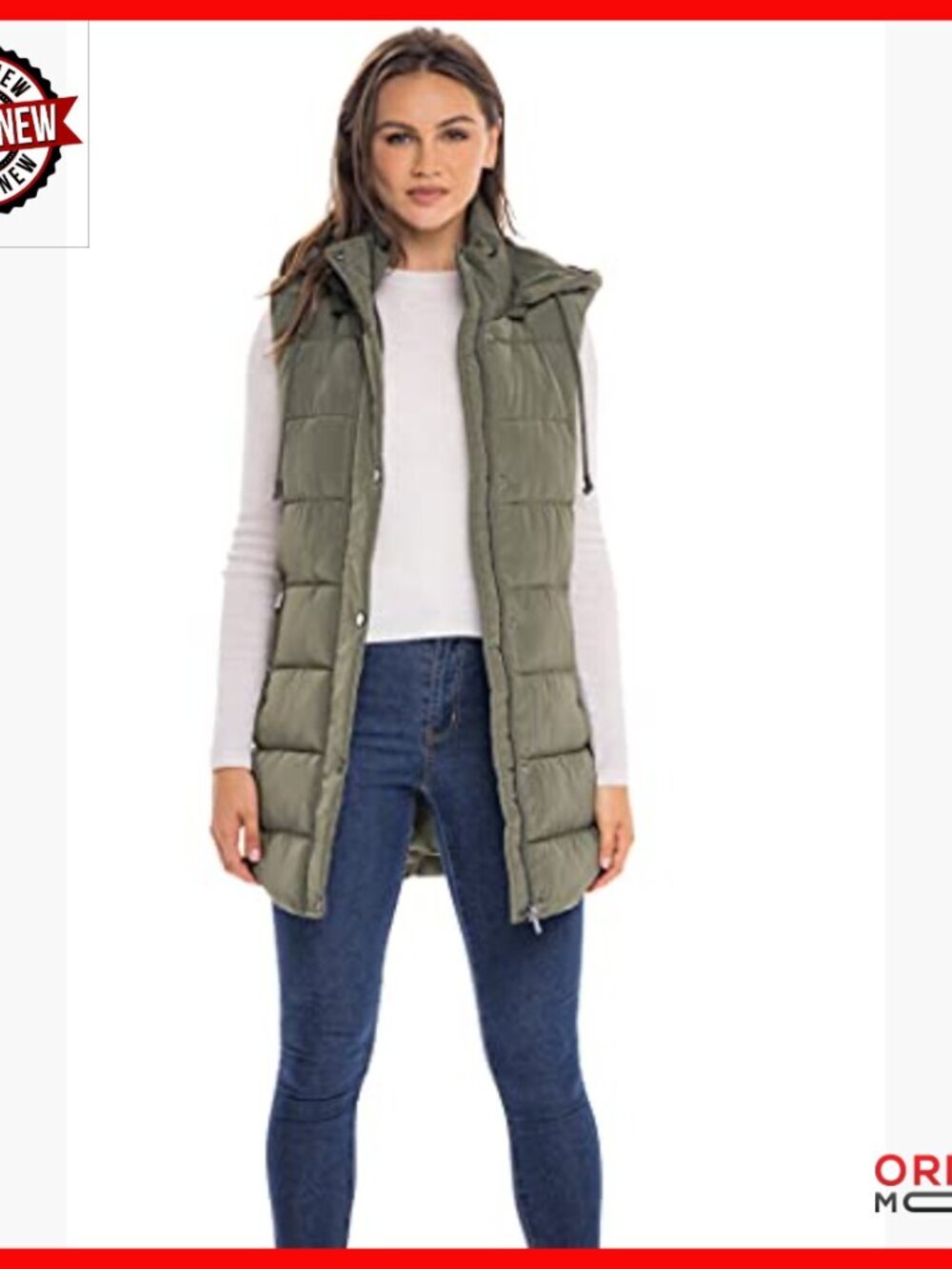 Long Puffer Vest Hooded Quilted Faux Down Filled Winter Outerwear - Picture 4 of 6